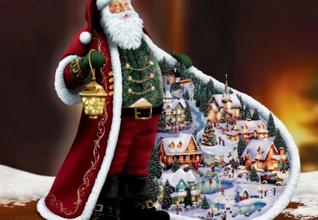 Santa's world - new year, houses, light, santa claus, world, christmas, village, lantern, holiday, gifts