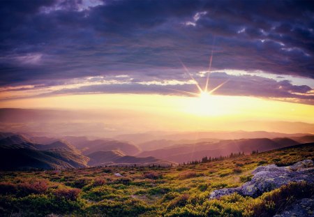 Beautiful View - sunset, nature, blue, beautiful, view, red, mountains, sky