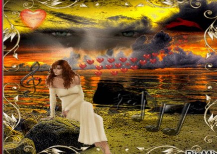 Love's Sweet Melody! - woman, love, dreams, redhead, beach, desire, song, fantasy, beautiful, romance