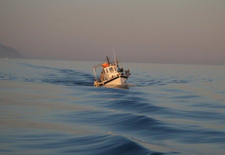 small fishing boat at sea - small, sea, fishing, boat