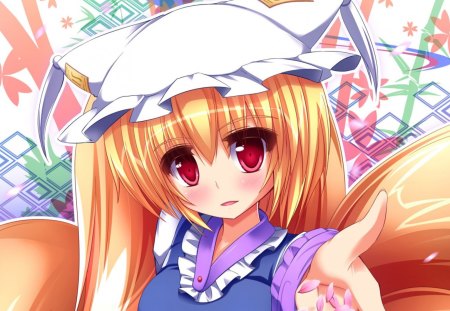 yakumo ran - long hair, anime, blush, hat