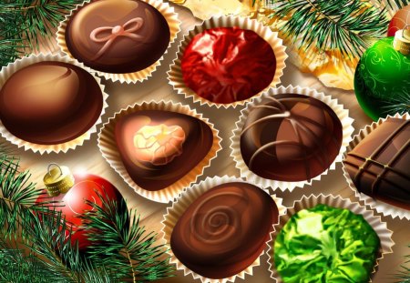 Christmas candies - branches, delicious, balls, clipart, christmas, colorful, new year, yummy, candies