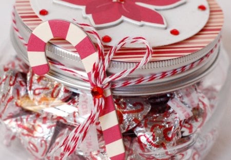 à¹‘â™¥à¹‘ Sweet december à¹‘â™¥à¹‘ - candy cane, sweets, red, winter, cold season, love, forever, white, ribbon, jar, bow, christmas flower, entertainment, december, fashion