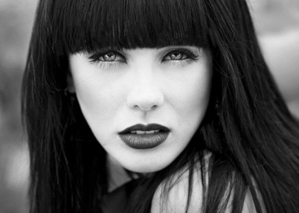 demonic eyes - white, bangs, portrait, eyes, long hair, brunette, black