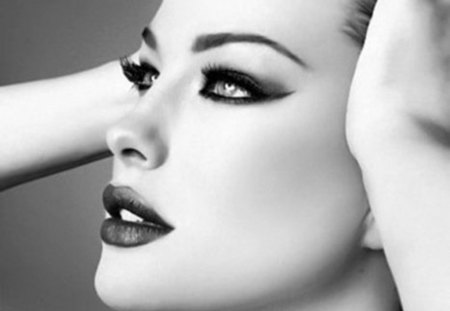 stunning - black and white, a beautiful face, bright eyes, makeup