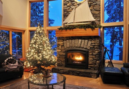 Christmas tree - tree, fireplace, furniture, christmas