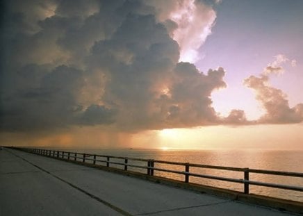 Overseas Highway, Florida Keys - clouds, road, ocean, sky, bridge