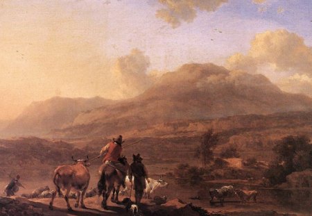 Nicolaes Berchem - Italian Sunset - dutch, seventeenth century, italy, painting