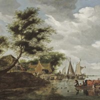 Salomon van Ruysdael - River Landscape with Ferry (1661)