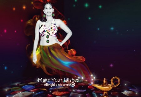 Make Your Wishes :) - fantasy, make believe, ginnie, sparkles, her, smoke, stones, lamps