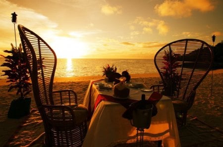 Good Evening - ocean, sunset, romantic, dinner