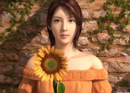 Sunshine Lady - sunflower, lady, fantasy, flower