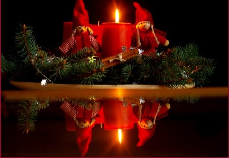 Mirrored Candle - christmas, burning, decoration, candle, reflection