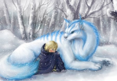 SNOW CAT - white, cold, cat, snow, blue, winter, child