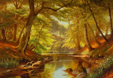 Autumn stream - calm, creek, stream, forest, reflection, leaves, shore, lake, nice, falling, branches, trees, beautiful, pond, lovely, fall, colorful, autumn, painting, foliage