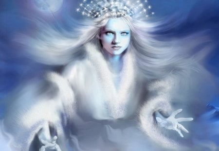 SNOW QUEEN - moon, fur, ice, winter, female, queen, snow