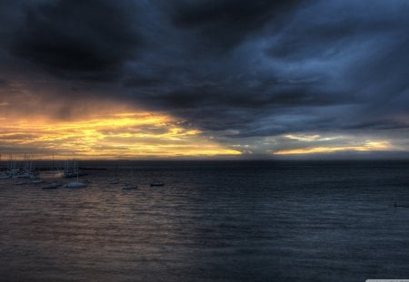 harbor in an impending storm - clouds, boats, storms, sea, harbor