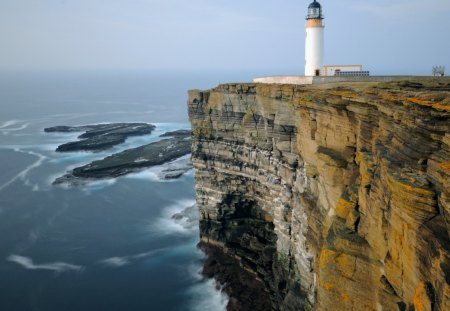 lighthouse on a great cliff - cliff, sea, lighthouse, rocks