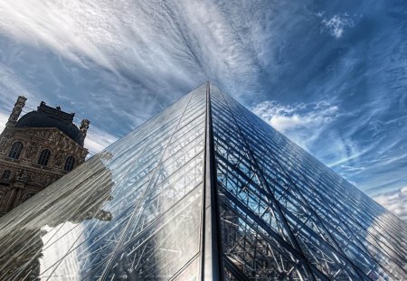 glass pyramid at the louvre hdr - glass, museum, clouds, pyramid, hdr