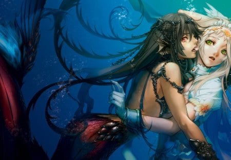 Tale of a Mermaid - girls, love, ocean, blue, water