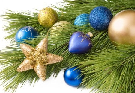 Christmas Decoration - golden balls, beautiful, holidays, happy new year, blue ball, christmas, happy holidays, magic, christmas tree, balls, decorations, golden, photography, christmas star, new year, ball, magic christmas, pretty, beauty, christmas ball, christmas decoration, xmas, christmas balls, blue, decoration, holiday, merry christmas, blue balls, lovely, golden ball