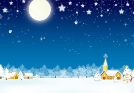 Christmas at night - moon, night, at, christmas