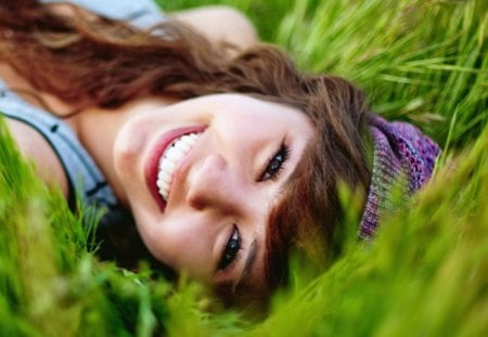 girl in the grass - cute, girl, grass, lovely