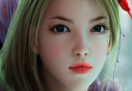 Beautiful girl - beauty, woman, lips, girl, hankanup, fantasy, face, games, portret, blonde hair, game, red, orange, green