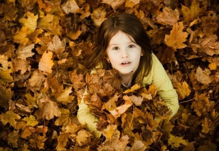 very cute - leaves, cute, girl, outdoor