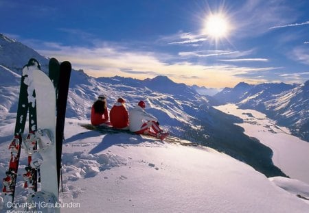 mountain recreation - mountains, panorama, winter, beauty, skiing, sun, snow