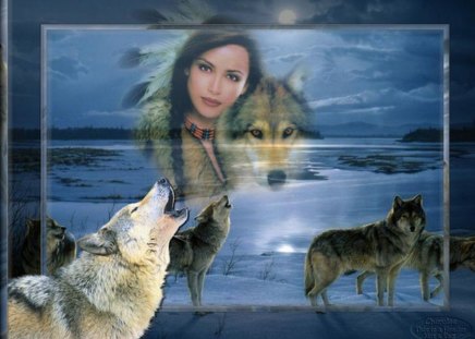 NATIVE YOUNG LADY - american native, native image, woman, wolves