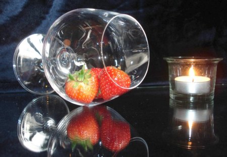 Candle - candle, strawberries, glass, gadlet, cup