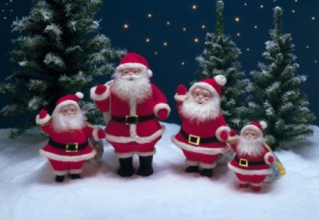 Santa Claus greetings - pretty, snowfklakes, greetings, snow, forest, santa claus, nice, sky, trees, beautiful, four, small, lovely, sweet, christmas, new year, snowing, cute