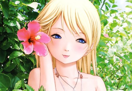 Himiko - flower, cute, blonde, hot, anime, anime girl, girl, blue eye, long hair, btooom, sexy, female