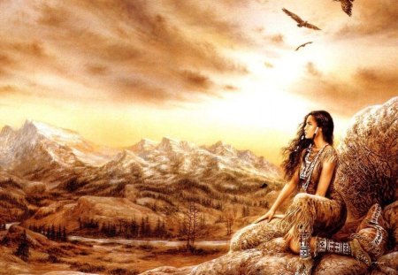 By Luis Royo - painting, sunset, girl, luis royo