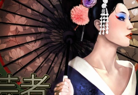 Geisha - oriental, flower, geisha, blue