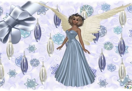 Winter Angel - angel, blue and white, winter, white and blue, fantasy, christmas, holidays, cold, holiday, fairy