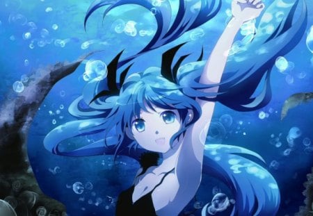 Miku Deep Sea Girl - miku, cant think of a fourth, sea, blue