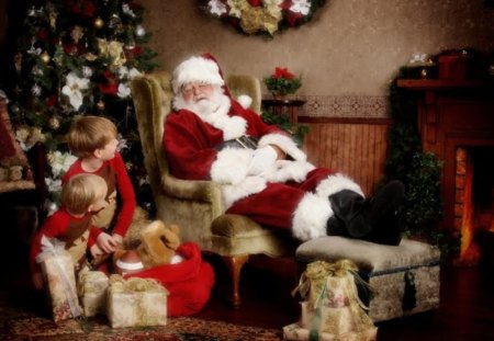 Santa sleeping - sac, doarme, copii, cadou