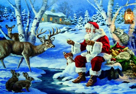 Christmas Sharing - santa, winter, animals, snow