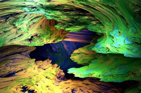 green caves - green, abstract, cool, 3d