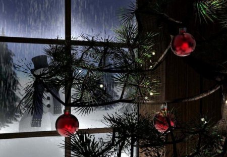 Christmas night - christmas, holiday, window, night, tree