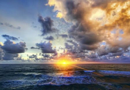 beautiful ocean sunset - ocean, sunset, waves, clouds