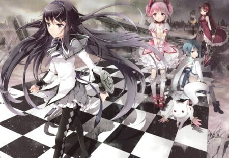 mahou shoujo madoka magica - manga, anime, magic girls, cat