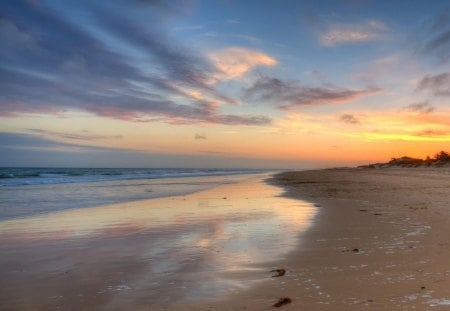 Ninety Mile Beach, Gippsland Lakes, Victoria, Australia - clouds, water, blue, beach, tan, sand, nature, lake, dusk, day, wave, sky