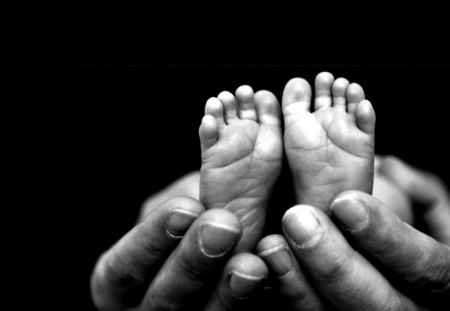 Cuteness - black, baby, feet, adorable, father, hands