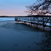 pier on a frosty lake