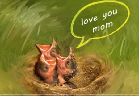 love you mom - love, cute, birds, green