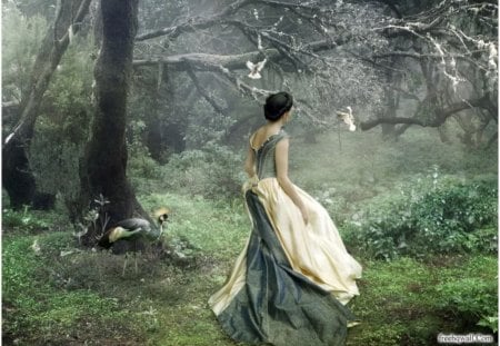 Lady of the Forest - lady, fantasy, forest, trees