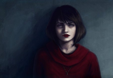 in my hour of darkness - artistic, women, fantasy, red, painting